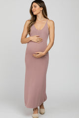 Mauve Sleeveless Knit Maternity Midi Dress