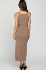 Taupe Sleeveless Knit Maternity Midi Dress