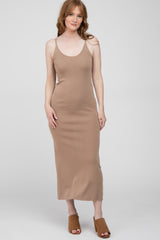 Taupe Sleeveless Knit Maternity Midi Dress