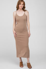 Taupe Sleeveless Knit Midi Dress