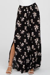 Black Floral Split Hem Pants