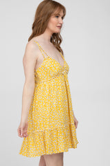 Yellow Floral Sleeveless Ruffle Hem Mini Dress