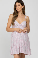 Lavender Floral Sleeveless Ruffle Hem Maternity Mini Dress