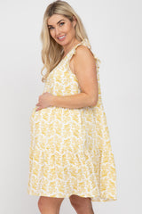 Yellow Floral Square Neck Ruffle Sleeve Tiered Maternity Dress