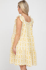 Yellow Floral Square Neck Ruffle Sleeve Tiered Maternity Dress