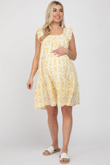 Yellow Floral Square Neck Ruffle Sleeve Tiered Maternity Dress