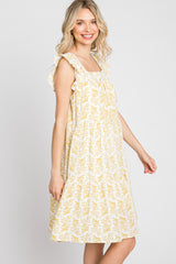 Yellow Floral Square Neck Ruffle Sleeve Tiered Dress