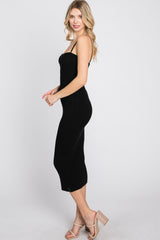 Black Sweetheart Neck Fitted Midi Dress