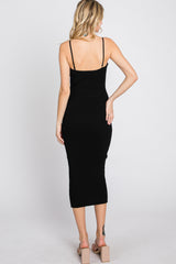 Black Sweetheart Neck Fitted Midi Dress