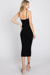 Black Sweetheart Neck Fitted Midi Dress