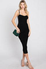 Black Sweetheart Neck Fitted Midi Dress