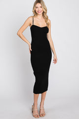 Black Sweetheart Neck Fitted Midi Dress