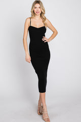 Black Sweetheart Neck Fitted Midi Dress