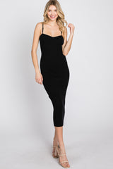 Black Sweetheart Neck Fitted Midi Dress