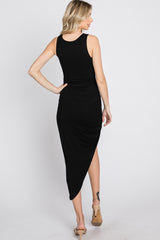 Black Side Ruched Asymmetric Dress