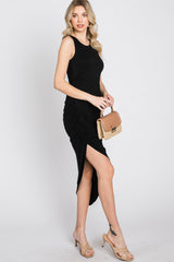 Black Side Ruched Asymmetric Dress