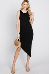 Black Side Ruched Asymmetric Maternity Dress