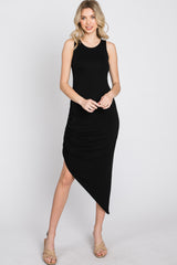 Black Side Ruched Asymmetric Dress