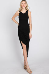 Black Side Ruched Asymmetric Dress