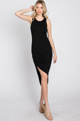 Black Side Ruched Asymmetric Dress