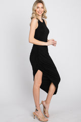 Black Side Ruched Asymmetric Dress