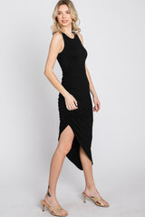 Black Side Ruched Asymmetric Dress