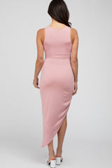 Pink Side Ruched Asymmetric Dress