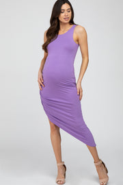 Lavender Side Ruched Asymmetric Maternity Dress