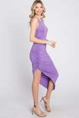 Lavender Side Ruched Asymmetric Dress