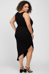 Black Side Ruched Asymmetric Maternity Plus Dress