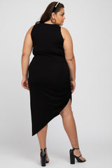 Black Side Ruched Asymmetric Plus Dress