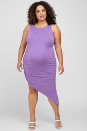 Lavender Side Ruched Asymmetric Maternity Plus Dress