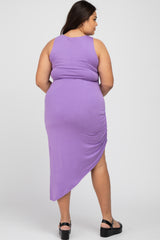 Lavender Side Ruched Asymmetric Plus Dress