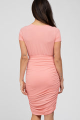 Coral Short Sleeve Ruched Dress