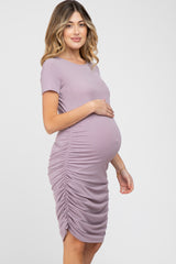 Lavender Short Sleeve Ruched Maternity Dress