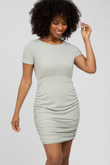 Light Olive Short Sleeve Ruched Maternity Dress