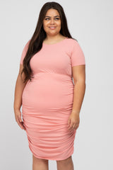 Coral Short Sleeve Ruched Plus Dress