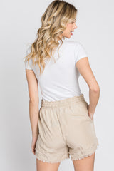 Beige Frayed Front Tie Shorts