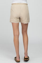 Beige Frayed Front Tie Maternity Shorts