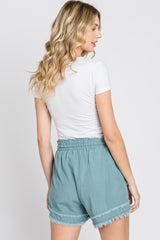 Blue Green Frayed Front Tie Shorts