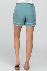 Blue Green Frayed Front Tie Maternity Shorts