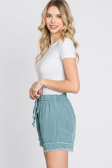 Blue Green Frayed Front Tie Shorts