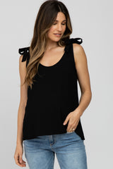 Black Bow Shoulder Accent Sleeveless Maternity Top