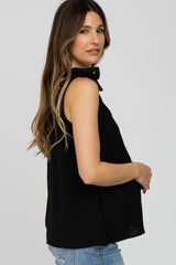 Black Bow Shoulder Accent Sleeveless Maternity Top