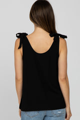 Black Bow Shoulder Accent Sleeveless Maternity Top