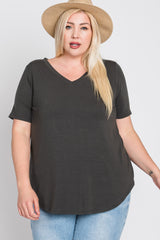 Charcoal V-Neck Round Hem Plus Top