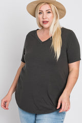 Charcoal V-Neck Round Hem Plus Top