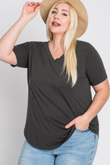 Charcoal V-Neck Round Hem Plus Top