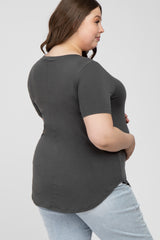 Charcoal V-Neck Round Hem Maternity Plus Top