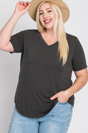 Charcoal V-Neck Round Hem Plus Top